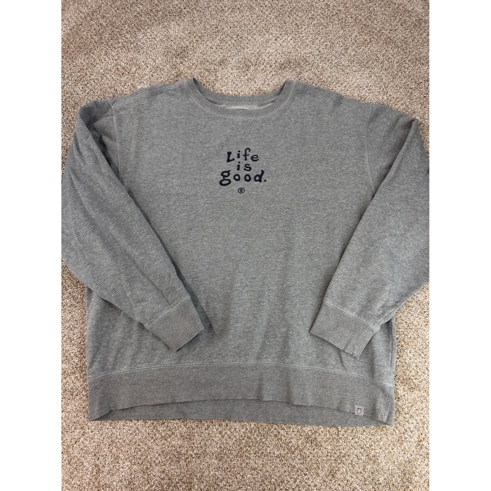 Life is Good Mens XL Gray Crewneck Sweatshirt Graphic Pullover French Terry